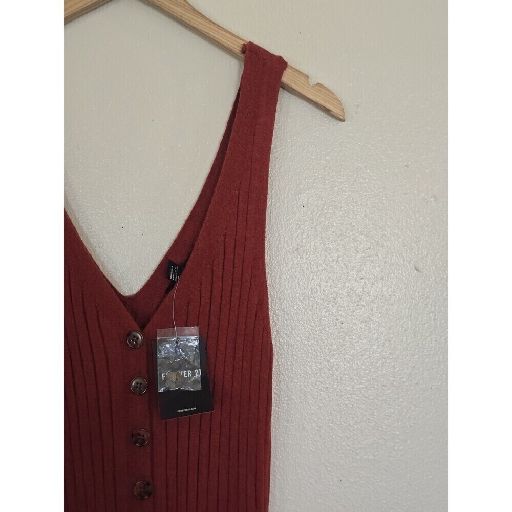 Forever 21 Ribbed Cropped Knit Jumpsuit Womens Size Medium Rust  V Neck - Picture 3 of 10